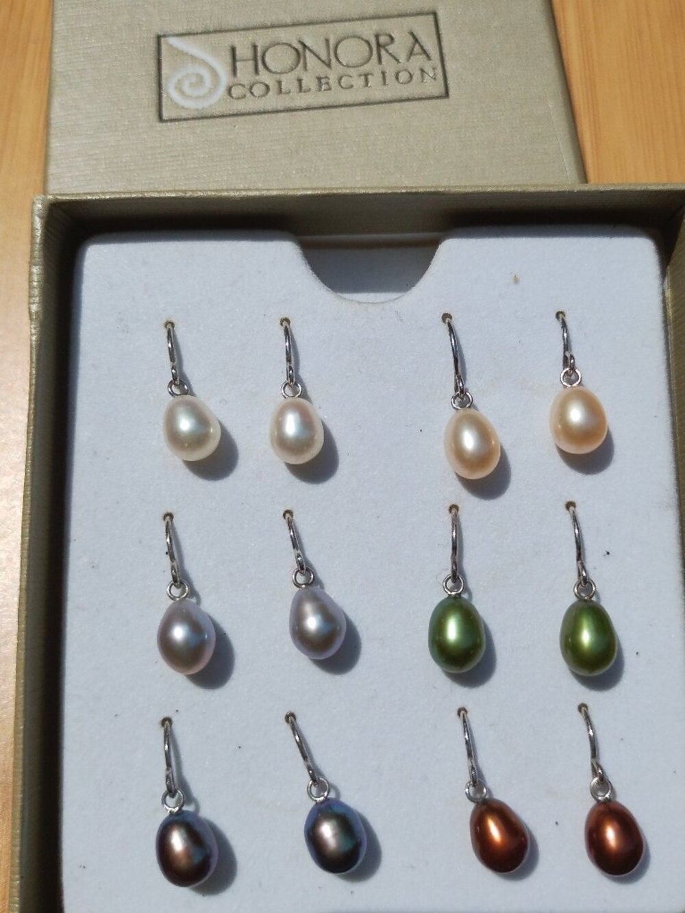 HONORA 925 Sterling Silver Pearl 7MM Drop Multi Color hook earrings set 6 pairs
